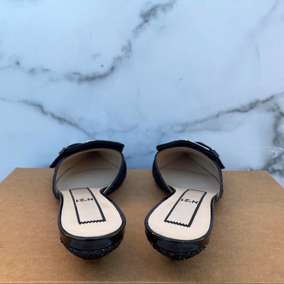 No. 21 women’s black glitter pointed buckle mules slides sandal size 35 US 5 - Picture 5 of 15